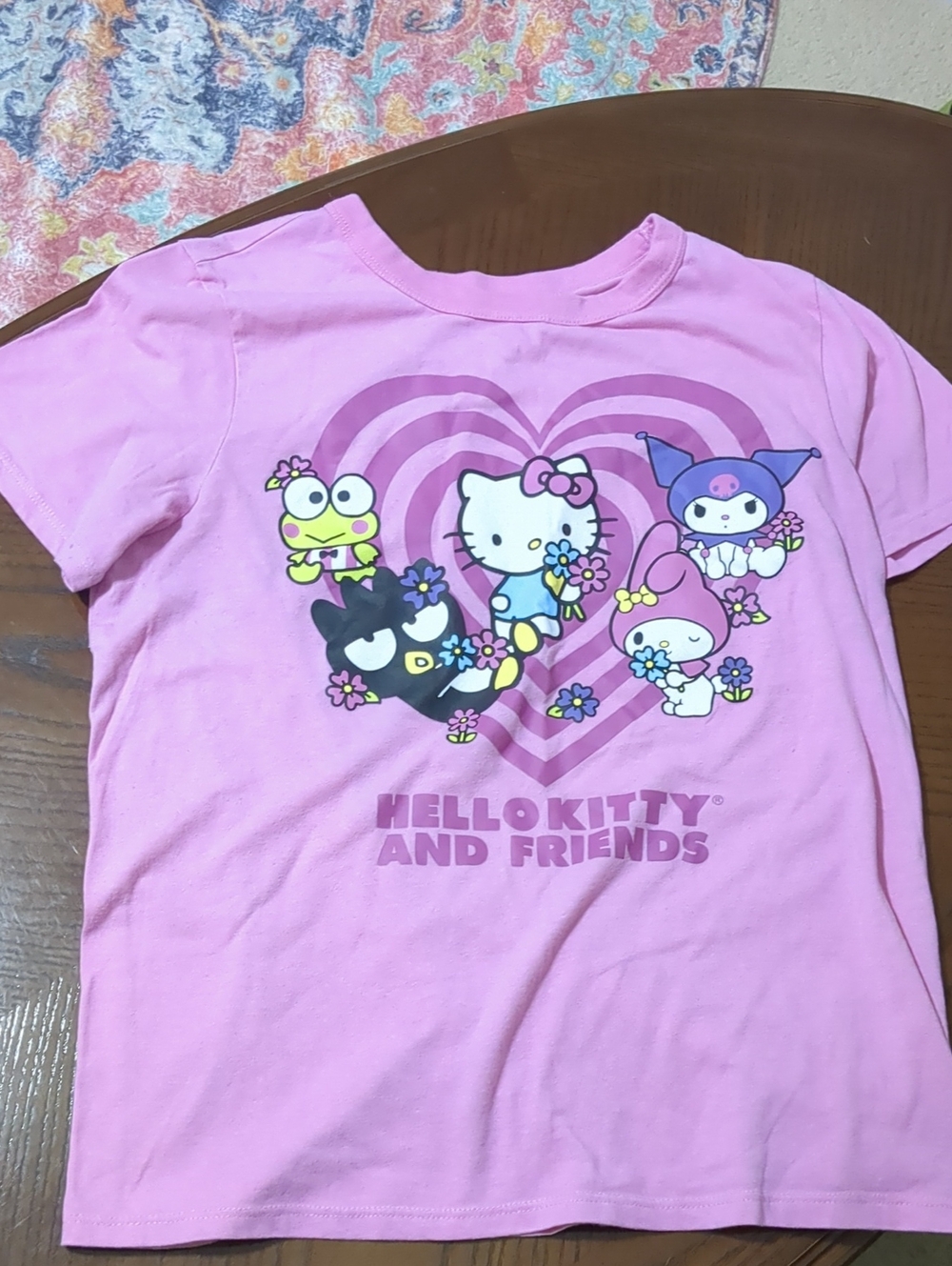 Hello Kitty Pink Short Sleeve Tee with Friends Heart Graphic